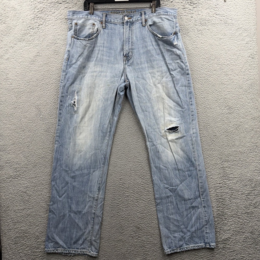 American Eagle Men's 36x34 Original Boot Loose Leg Blue Jeans Faded Denim